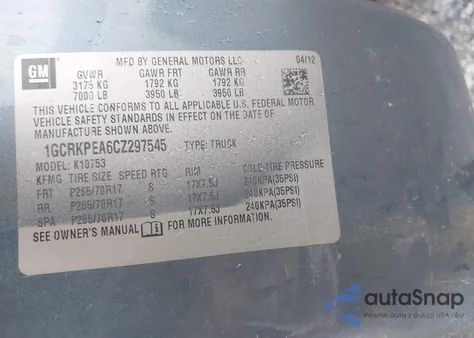 2012 Chevrolet Silverado 1500 Work Truck from USA, damaged, VIN 1GCRKPEA6CZ297545